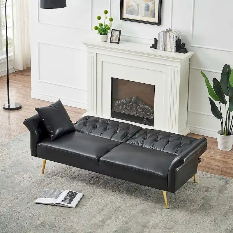 Canapé-lit futon, canapé pliable en similicuir, causeuse convertible, lit de repos avec accoudoirs réglables pour petits espaces