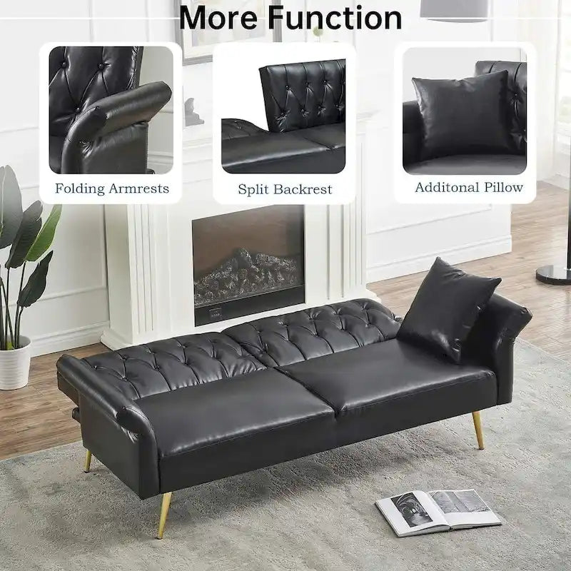 Canapé-lit futon, canapé pliable en similicuir, causeuse convertible, lit de repos avec accoudoirs réglables pour petits espaces