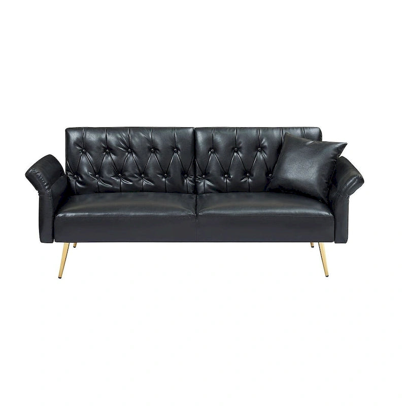 Canapé-lit futon, canapé pliable en similicuir, causeuse convertible, lit de repos avec accoudoirs réglables pour petits espaces