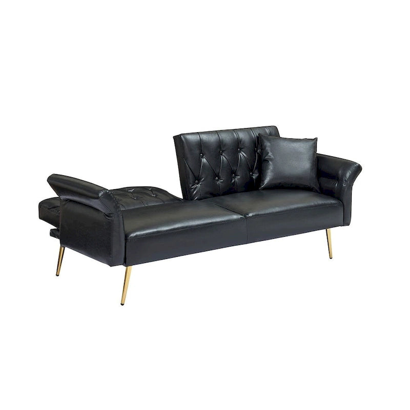 Canapé-lit futon, canapé pliable en similicuir, causeuse convertible, lit de repos avec accoudoirs réglables pour petits espaces