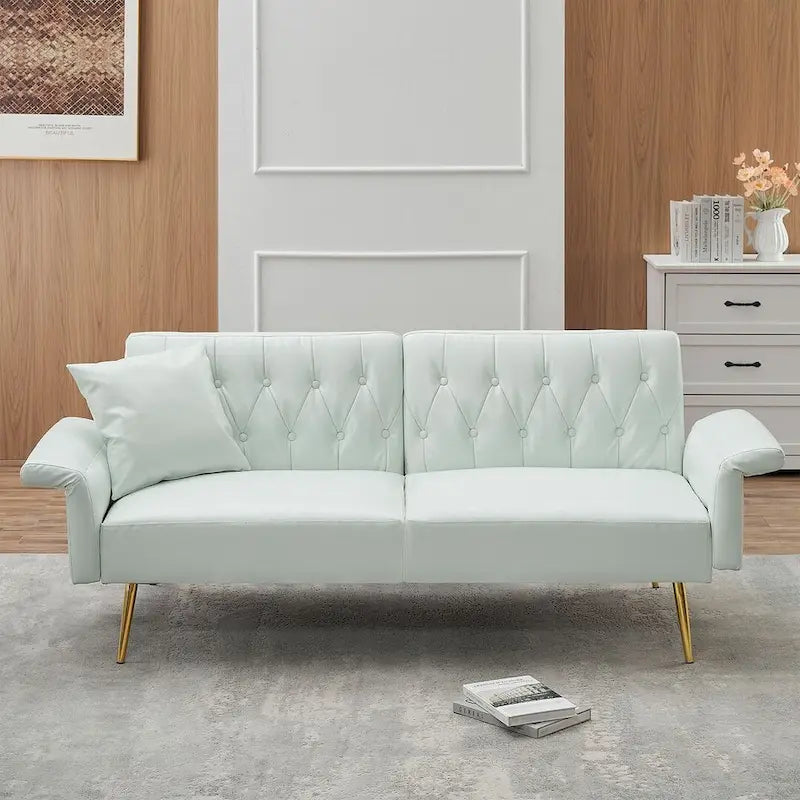 Canapé-lit futon, canapé pliable en similicuir, causeuse convertible, lit de repos avec accoudoirs réglables pour petits espaces