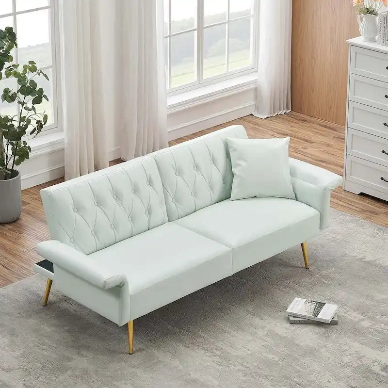 Canapé-lit futon, canapé pliable en similicuir, causeuse convertible, lit de repos avec accoudoirs réglables pour petits espaces