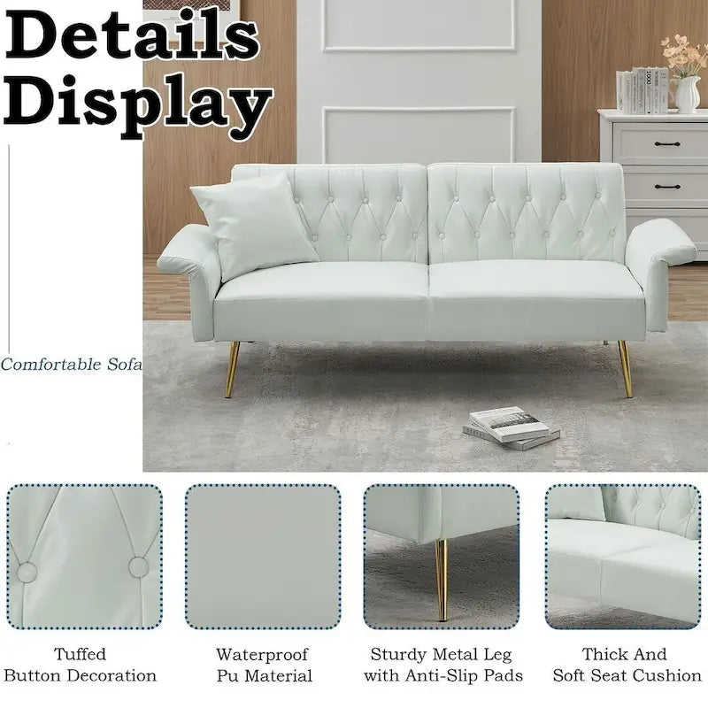 Canapé-lit futon, canapé pliable en similicuir, causeuse convertible, lit de repos avec accoudoirs réglables pour petits espaces