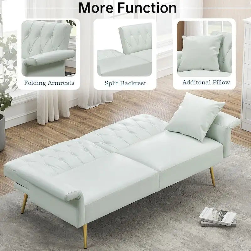 Canapé-lit futon, canapé pliable en similicuir, causeuse convertible, lit de repos avec accoudoirs réglables pour petits espaces