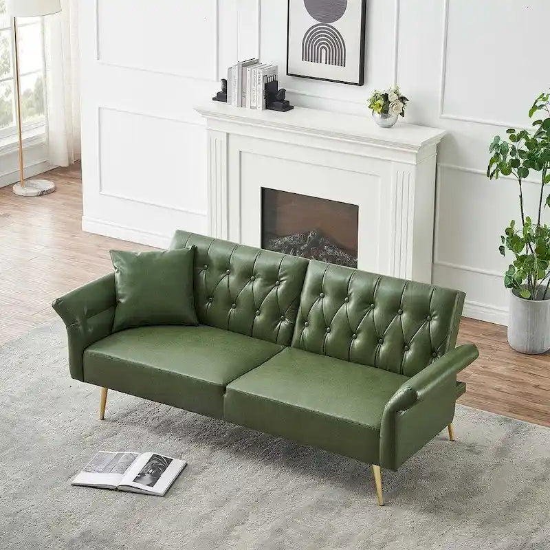 Canapé-lit futon, canapé pliable en similicuir, causeuse convertible, lit de repos avec accoudoirs réglables pour petits espaces