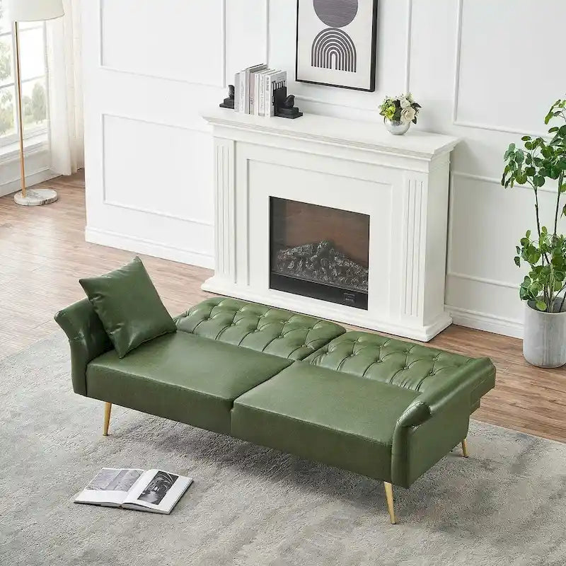 Canapé-lit futon, canapé pliable en similicuir, causeuse convertible, lit de repos avec accoudoirs réglables pour petits espaces