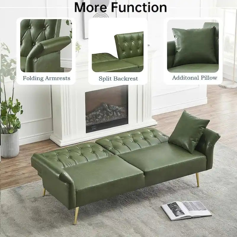 Canapé-lit futon, canapé pliable en similicuir, causeuse convertible, lit de repos avec accoudoirs réglables pour petits espaces