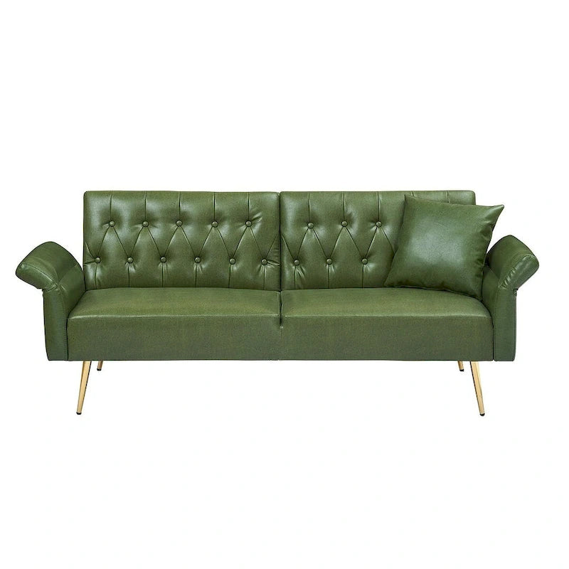 Canapé-lit futon, canapé pliable en similicuir, causeuse convertible, lit de repos avec accoudoirs réglables pour petits espaces