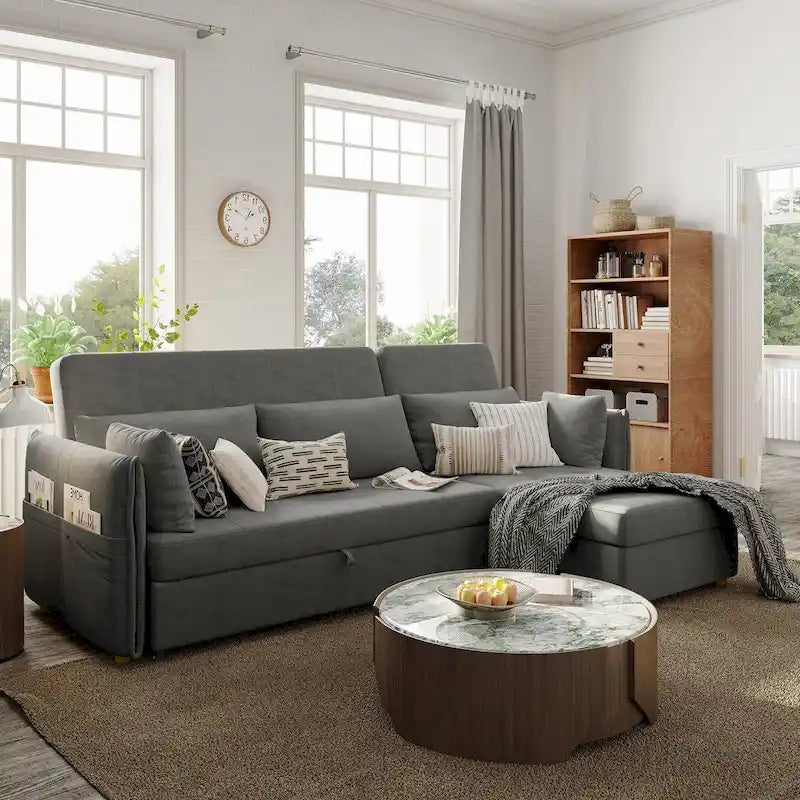 98.43 Canapé-lit d'angle moderne minimalisteAnti-rayures et imperméable, cadre en bois massif