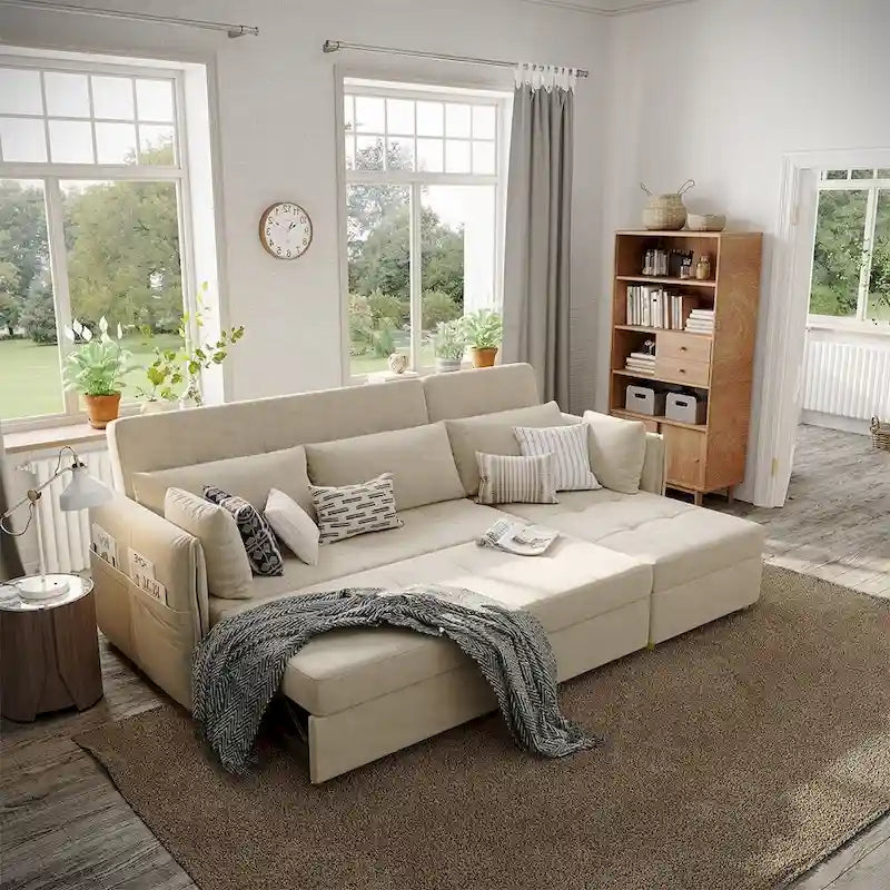 98.43 Canapé-lit d'angle moderne minimalisteAnti-rayures et imperméable, cadre en bois massif