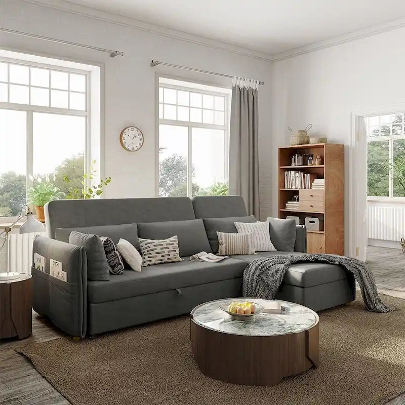 98.43 Canapé-lit d'angle moderne minimalisteAnti-rayures et imperméable, cadre en bois massif