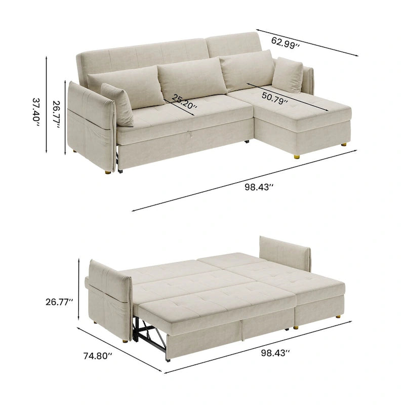 98.43 Canapé-lit d'angle moderne minimalisteAnti-rayures et imperméable, cadre en bois massif