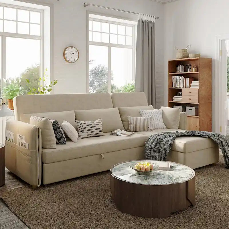 98.43 Canapé-lit d'angle moderne minimalisteAnti-rayures et imperméable, cadre en bois massif