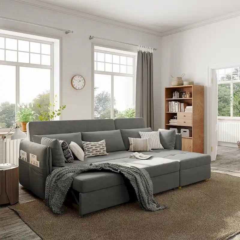 98.43 Canapé-lit d'angle moderne minimalisteAnti-rayures et imperméable, cadre en bois massif