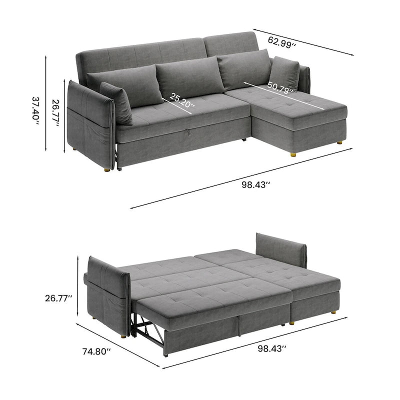 98.43 Canapé-lit d'angle moderne minimalisteAnti-rayures et imperméable, cadre en bois massif