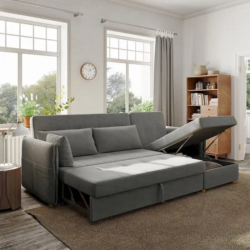 98.43 Canapé-lit d'angle moderne minimalisteAnti-rayures et imperméable, cadre en bois massif