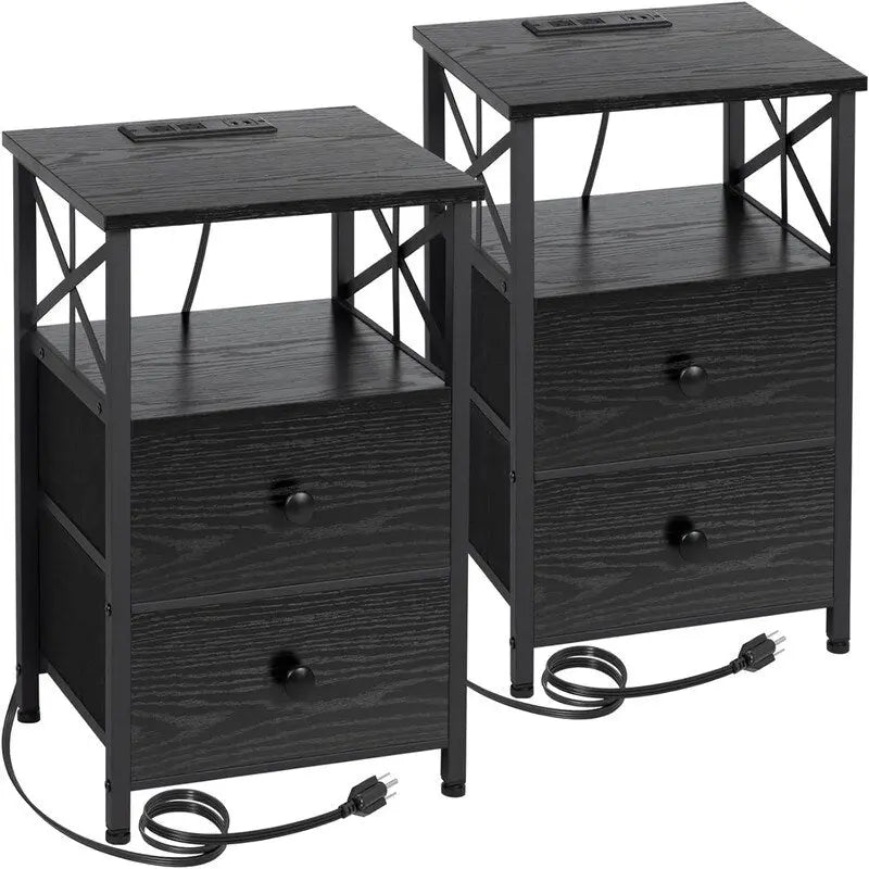 Table de chevet noire avec station de recharge – 15,7P x 13,8L x 23,8H