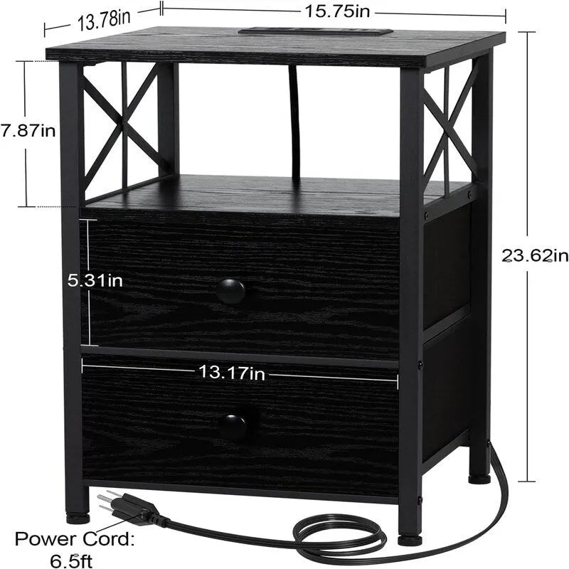 Table de chevet noire avec station de recharge – 15,7P x 13,8L x 23,8H