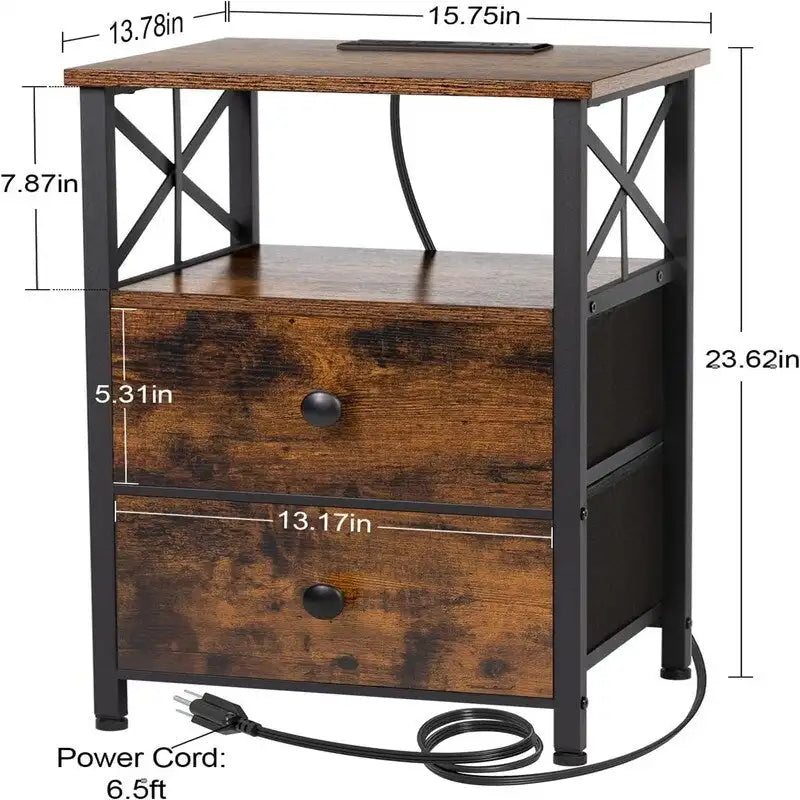 Table de chevet noire avec station de recharge – 15,7P x 13,8L x 23,8H
