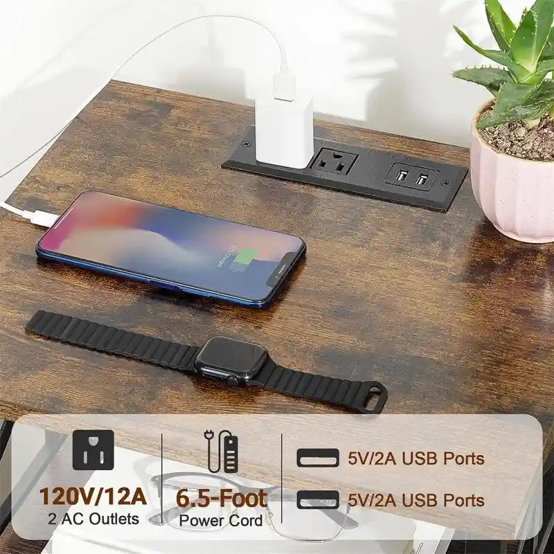 Table de chevet noire avec station de recharge – 15,7P x 13,8L x 23,8H