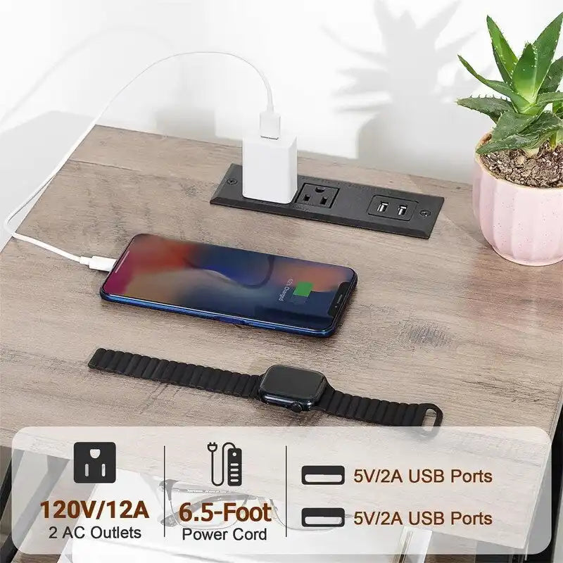 Table de chevet noire avec station de recharge – 15,7P x 13,8L x 23,8H