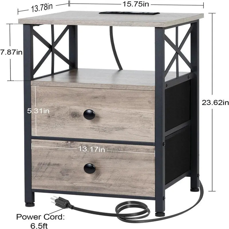 Table de chevet noire avec station de recharge – 15,7P x 13,8L x 23,8H