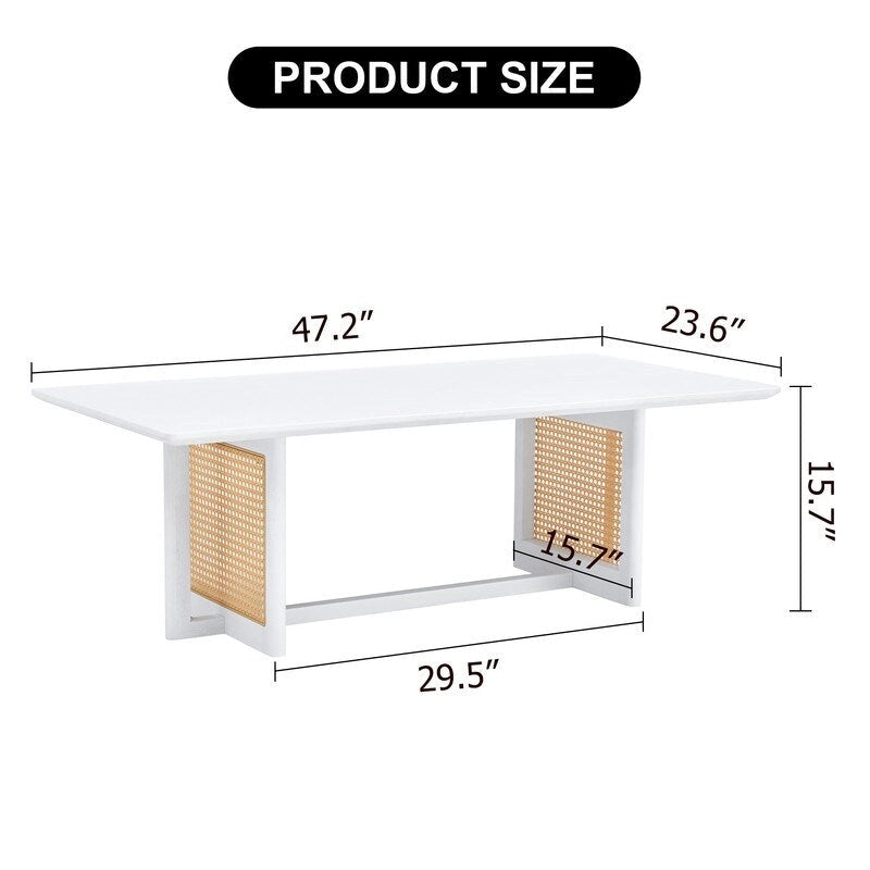 Table basse de style chinois en bois massif blanc et rotin d'imitation