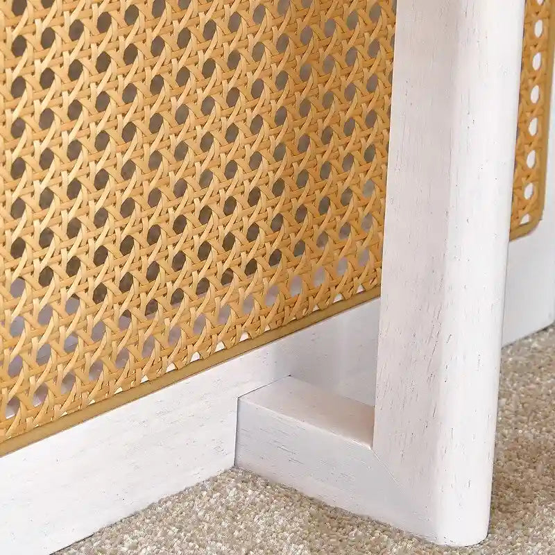 Table basse de style chinois en bois massif blanc et rotin d'imitation
