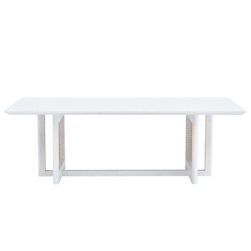 Table basse de style chinois en bois massif blanc et rotin d'imitation