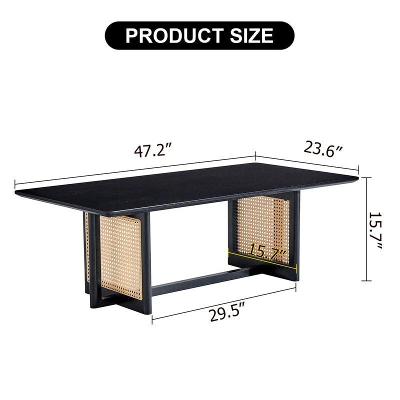 Table basse de style chinois en bois massif blanc et rotin d'imitation