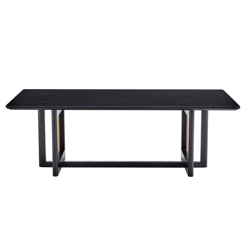 Table basse de style chinois en bois massif blanc et rotin d'imitation