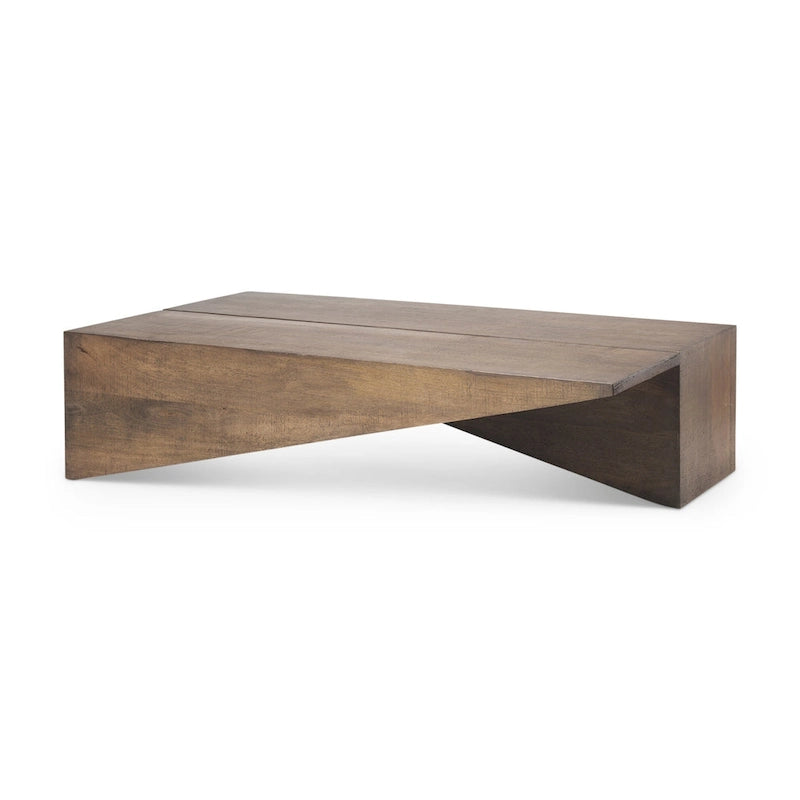 Table basse angulaire en bois massif brun moyen West – 58,5L x 19l x 19H