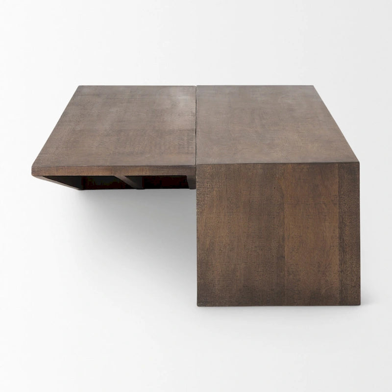 Table basse angulaire en bois massif brun moyen West – 58,5L x 19l x 19H