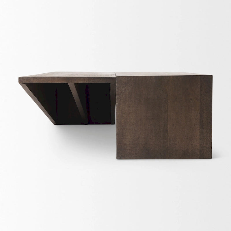 Table basse angulaire en bois massif brun moyen West – 58,5L x 19l x 19H