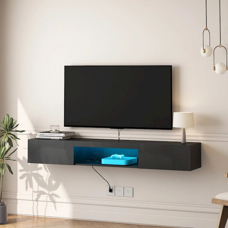 Meuble TV flottant mural avec 20 couleurs LED pour téléviseur 55 60 65 pouces