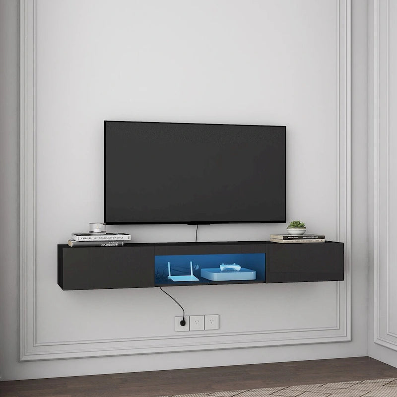 Meuble TV flottant mural avec 20 couleurs LED pour téléviseur 55 60 65 pouces