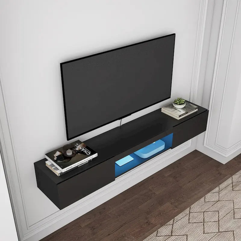 Meuble TV flottant mural avec 20 couleurs LED pour téléviseur 55 60 65 pouces