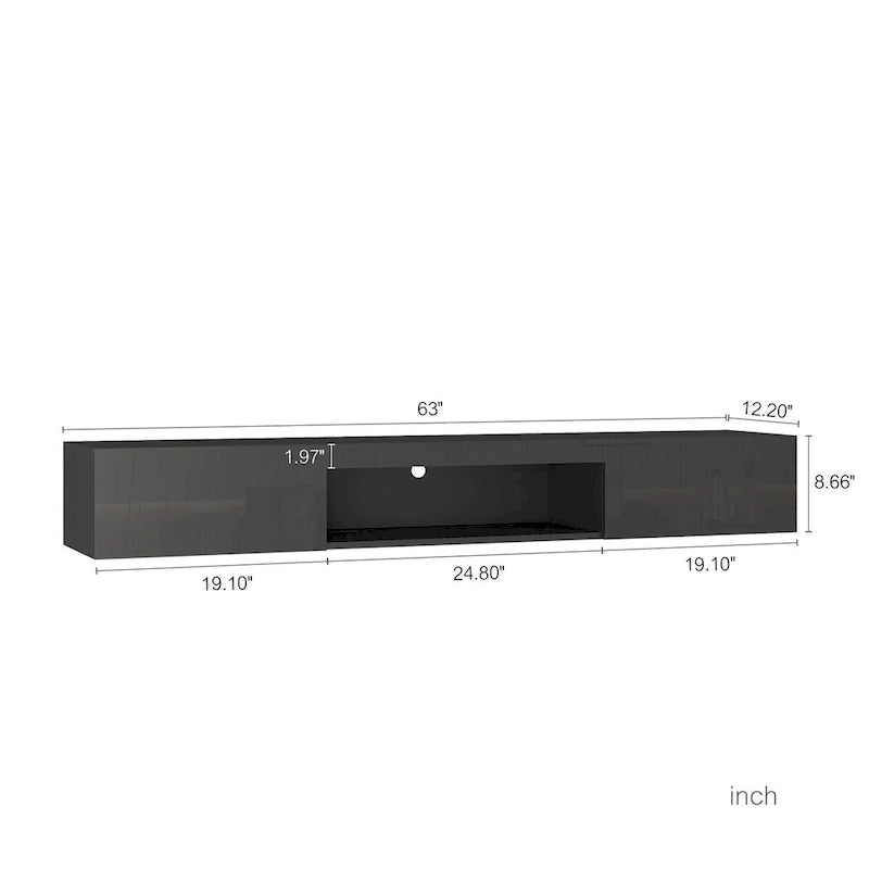 Meuble TV flottant mural avec 20 couleurs LED pour téléviseur 55 60 65 pouces