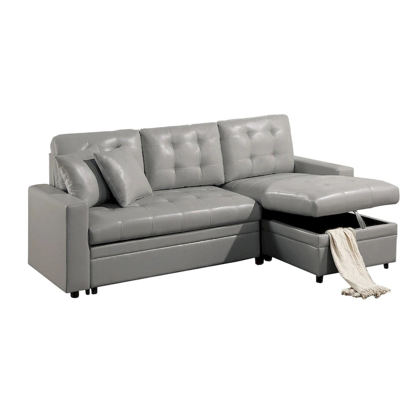 Canapé d'angle modulable en similicuir avec rangement gris clair