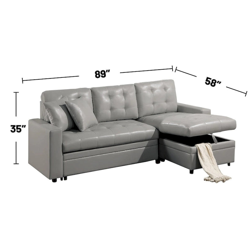 Canapé d'angle modulable en similicuir avec rangement gris clair