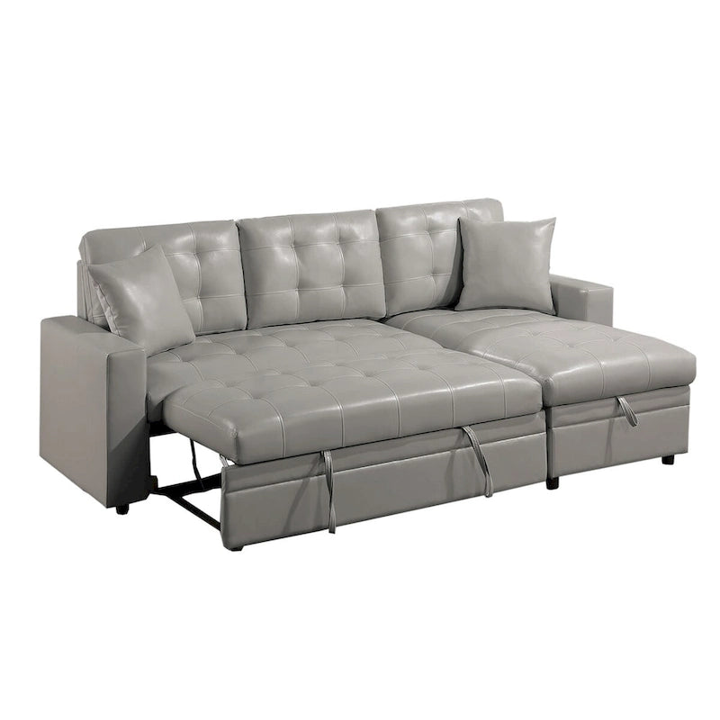 Canapé d'angle modulable en similicuir avec rangement gris clair