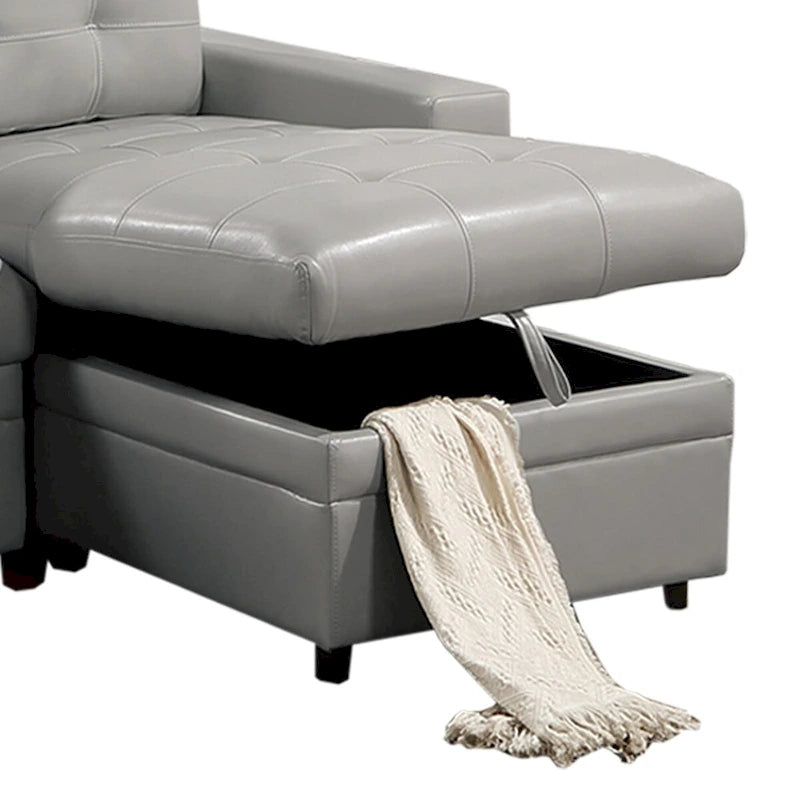 Canapé d'angle modulable en similicuir avec rangement gris clair
