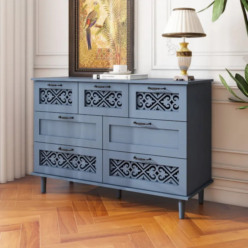 Commode 7 tiroirs, Meuble américain, Convient pour chambre à coucher, salon, bureau
