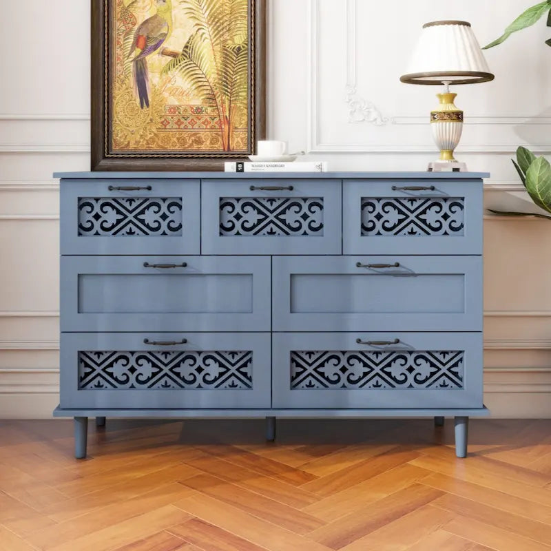 Commode 7 tiroirs, Meuble américain, Convient pour chambre à coucher, salon, bureau