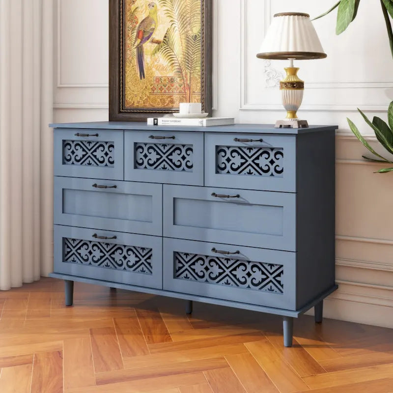 Commode 7 tiroirs, Meuble américain, Convient pour chambre à coucher, salon, bureau