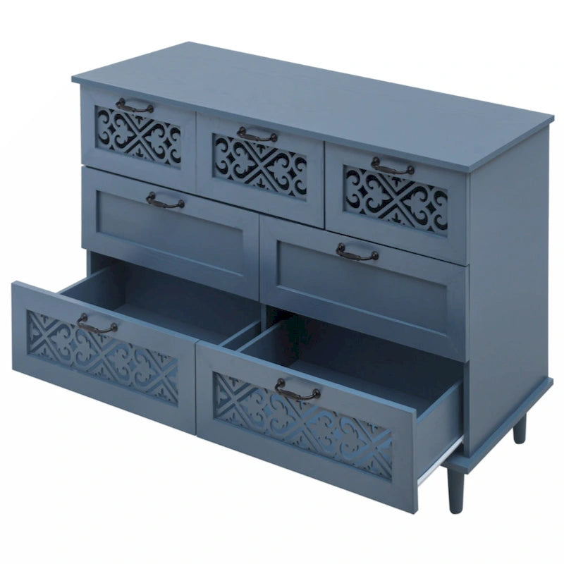 Commode 7 tiroirs, Meuble américain, Convient pour chambre à coucher, salon, bureau