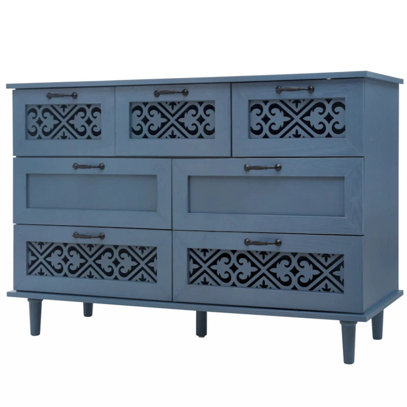 Commode 7 tiroirs, Meuble américain, Convient pour chambre à coucher, salon, bureau