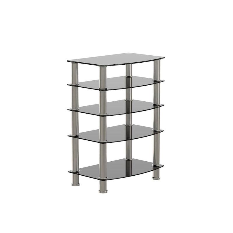 Table d'appoint à 5 niveaux en verre trempé avec cadre en acier inoxydable, table de chevet pour salon, chambre à coucher, noire