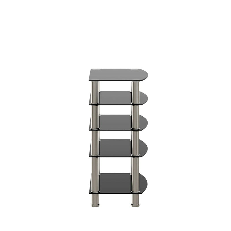 Table d'appoint à 5 niveaux en verre trempé avec cadre en acier inoxydable, table de chevet pour salon, chambre à coucher, noire