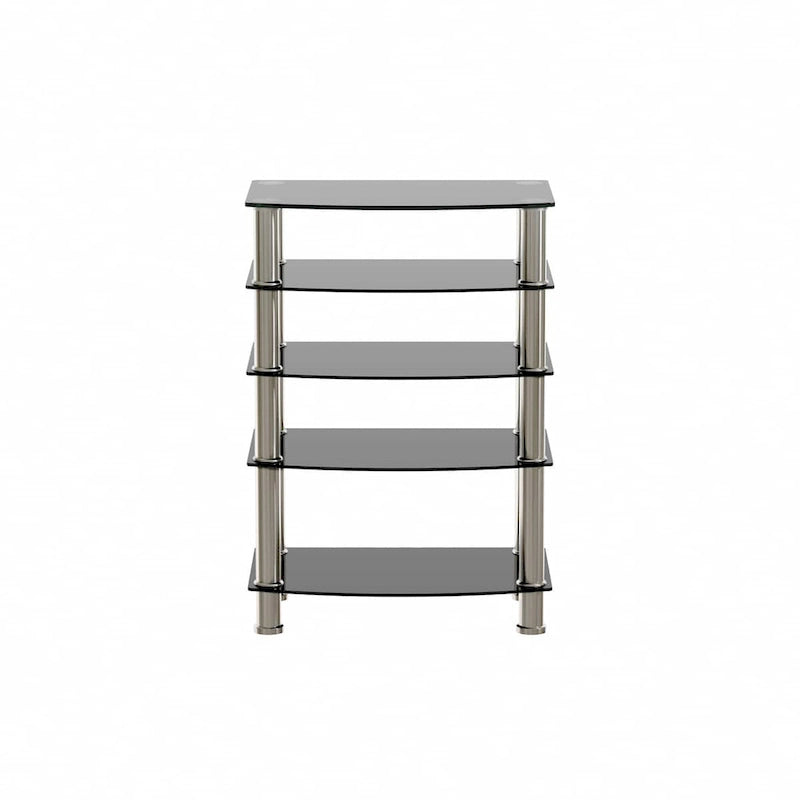 Table d'appoint à 5 niveaux en verre trempé avec cadre en acier inoxydable, table de chevet pour salon, chambre à coucher, noire